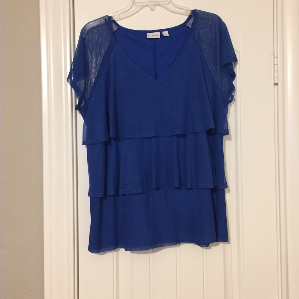 Blue, Short Sleeve, Shirt with Sheer Sleeves
